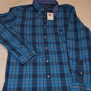 Chaps Mens Plaid Long Sleeve Button Up Size Med